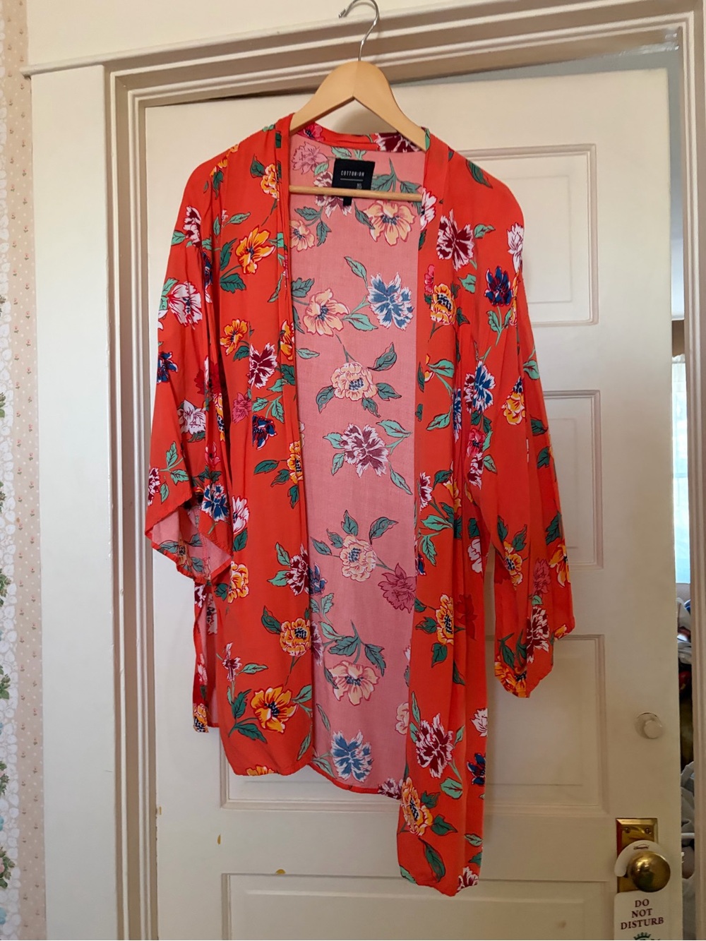 Cotton On Coral Floral Open Kimono Jacket